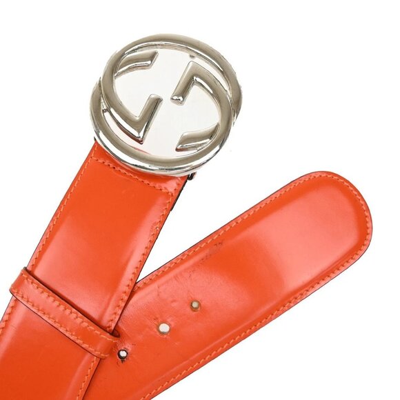 GUCCI GG Logo Interlocking Belt 75/30 Leather Orange SHW Italy 60KB122 - Picture 5 of 12
